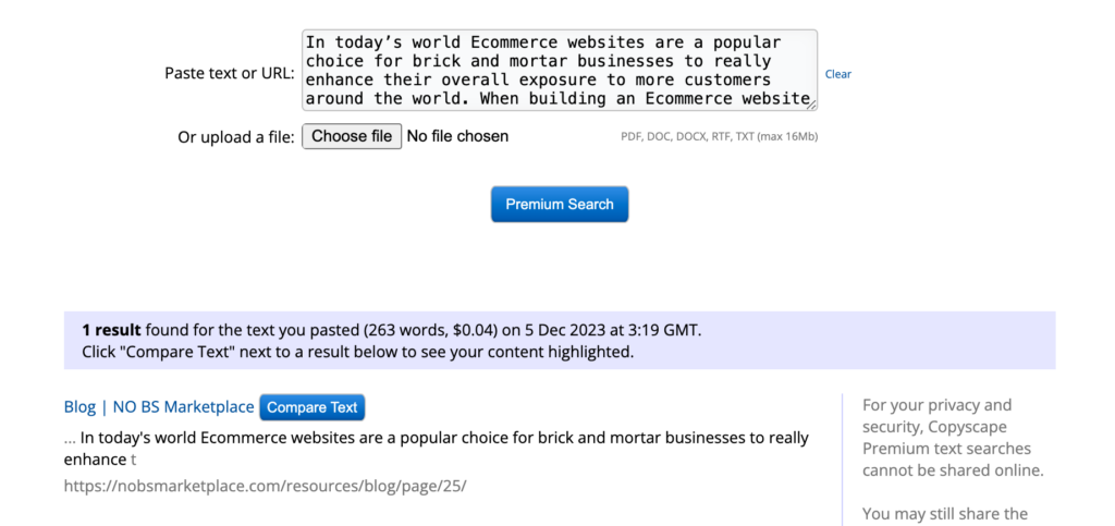 Copyscape duplicate content